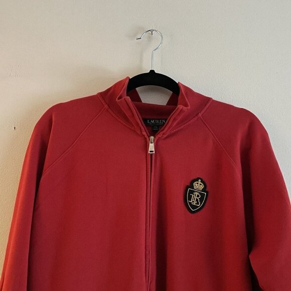 Lauren Ralph Lauren Wmn XXL Red W/Crest Logo Stripe Sleeve Full ZIP Track Jacket - Picture 4 of 9
